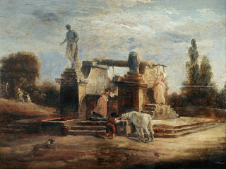 les lavandières à la fontaine - Hubert Robert — vy av konstverket