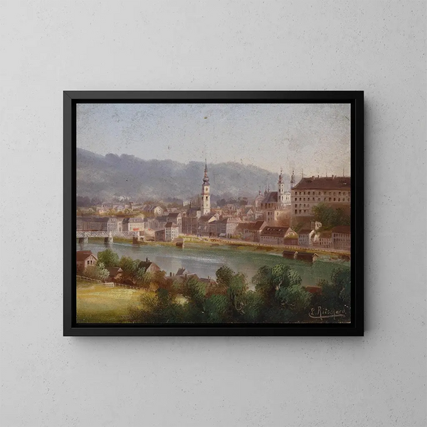Vue sur Linz - Hubert Sattler — inramlat konstverk på väggen