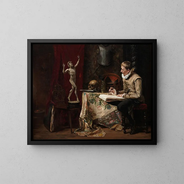L'Atelier de l'artiste avec autoportrait - Hugo Birger — inramlat konstverk på väggen