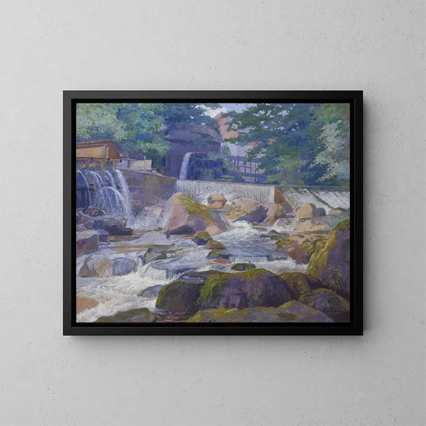 Barrage fluvial avec moulin Klam près de Grein - Hugo Schubert — inramlat konstverk på väggen