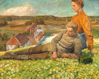 Hugo Walzer - A Spring Landscape with a Young Couple.webp