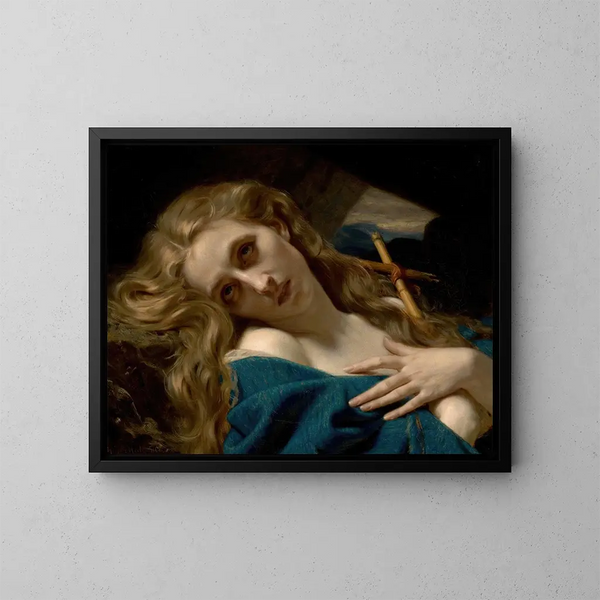 Marie Madeleine i grottan - Hugues Merle — inramlat konstverk på väggen