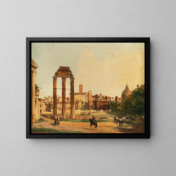 Vue du Forum romain avec le temple de Castor et Pollux - Ippolito Caffi — inramlat konstverk på väggen