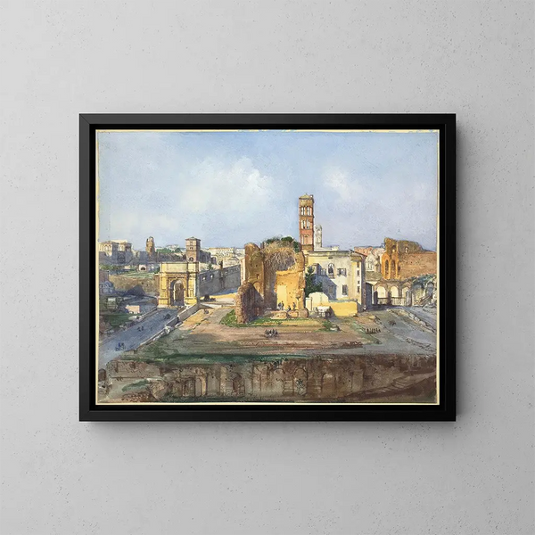 Långsamt reproduktion av Titus-arcen och Venus- och Roms-templet nära Forum Romanum - Ippolito Caffi — inramlat konstverk på väggen