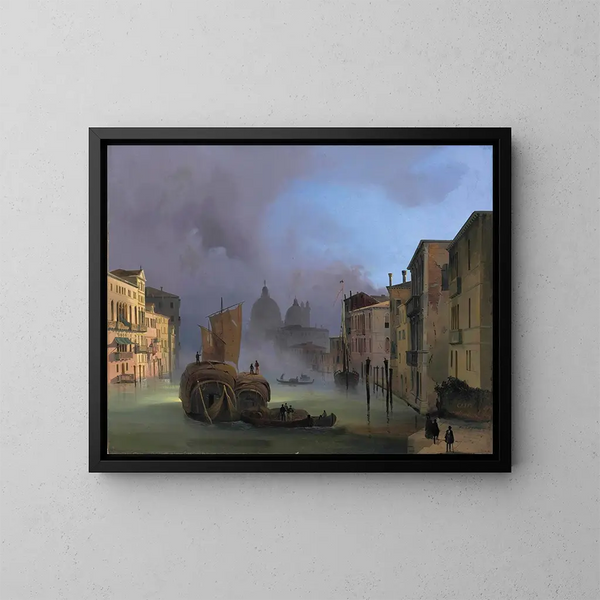 Le Grand Canal à Venise depuis le pont de l'Accademia avec Santa Maria della Salute - Ippolito Caffi — inramlat konstverk på väggen