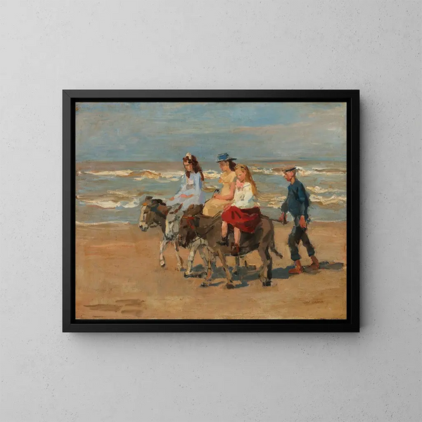En ridtur på åsna på Scheveningen-stranden - Isaac Israëls — inramlat konstverk på väggen
