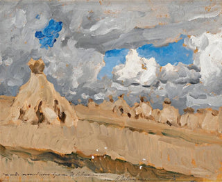höskullar i ett ryskt landskap - Isaac Levitan — vy av konstverket