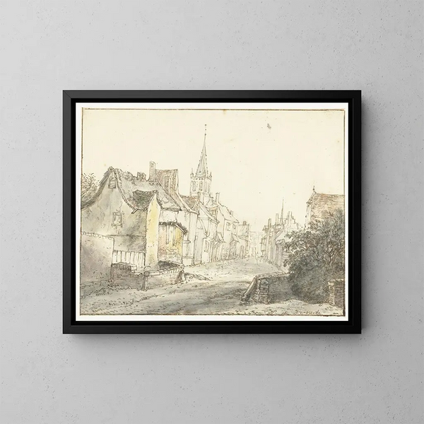 En gata i en by eller stad - Isaac van Ostade — inramlat konstverk på väggen