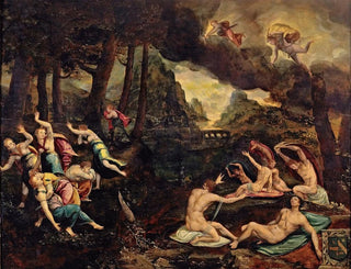 Apollon och Artemis dödar Niobés barn - J Charbonnier — vy av konstverket