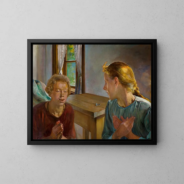 Annunciation - Jacek Malczewski — inramlat konstverk på väggen