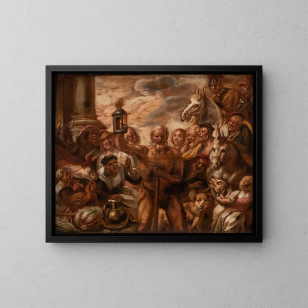 Diogène på jakt efter en ärlig man - Jacob Jordaens — inramlat konstverk på väggen