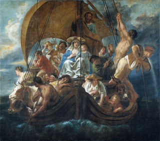 La Sainte Famille avec divers personnages et animaux dans une barque - Jacob Jordaens — vy av konstverket