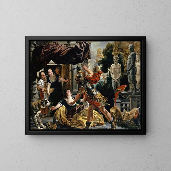 Ulysse menaçant Circé - Jacob Jordaens — inramlat konstverk på väggen