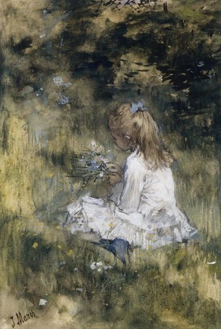 Jacob Maris - A Girl with Flowers on the Grass.webp