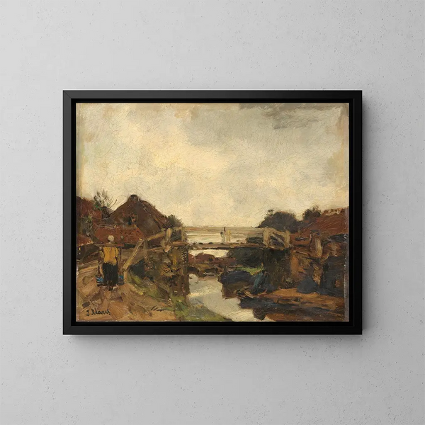 Pont i trä på en kanal i Rijswijk - Jacob Maris — inramlat konstverk på väggen
