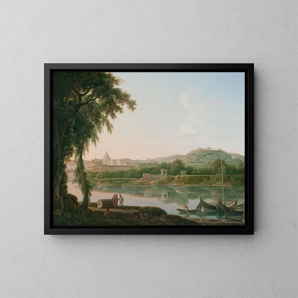 Vue lointaine de Rome à travers le Tibre - Jacob More — inramlat konstverk på väggen