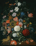Blomsterstillebenmålning i vas på en stenbänk med ett majskorn och en snigel - Jacob Rootius — vy av konstverket