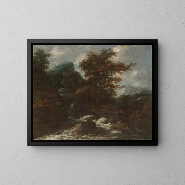 Landskap med vattenfall - Jacob Salomonsz van Ruysdael — inramlat konstverk på väggen