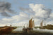 Landskapsflod med segelbåtar och pråm dragen av hästar - Jacob Salomonsz van Ruysdael — vy av konstverket