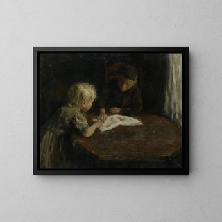 Barn med en bildbok - Jacob Simon Hendrik Kever — inramlat konstverk på väggen