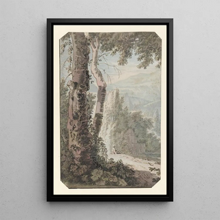 Jacob van Liender - Arcadisch landschap met een rustende man bij het water.webp