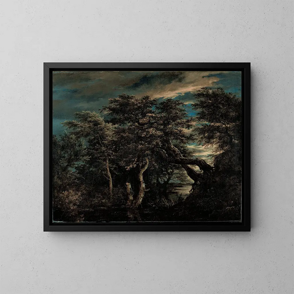 En träsk i en skog vid skymningen - Jacob van Ruisdael — inramlat konstverk på väggen