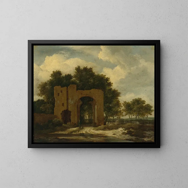 En ruin av en slottsport, kanske bågen av Huis Ter Kleef - Jacob van Ruisdael — inramlat konstverk på väggen