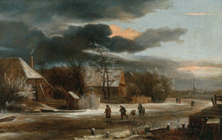Jacob van Ruisdael - A winter landscape with a village and a frozen canal.webp