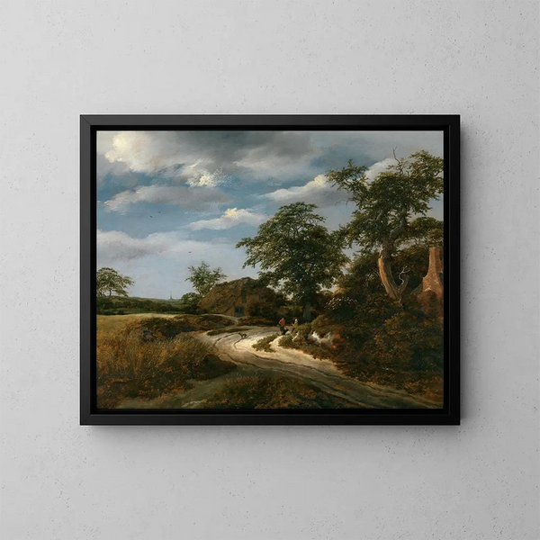 Landskapsbild med en kyrka - Jacob van Ruisdael — inramlat konstverk på väggen