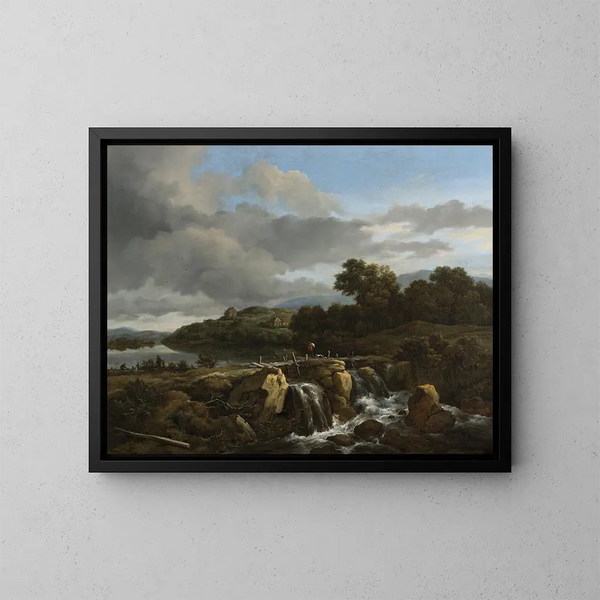 Landskap med vattenfall - Jacob van Ruisdael — inramlat konstverk på väggen