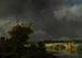 Landskapsmålning med ett torp och en stenbro under molnig himmel - Jacob van Ruisdael — vy av konstverket