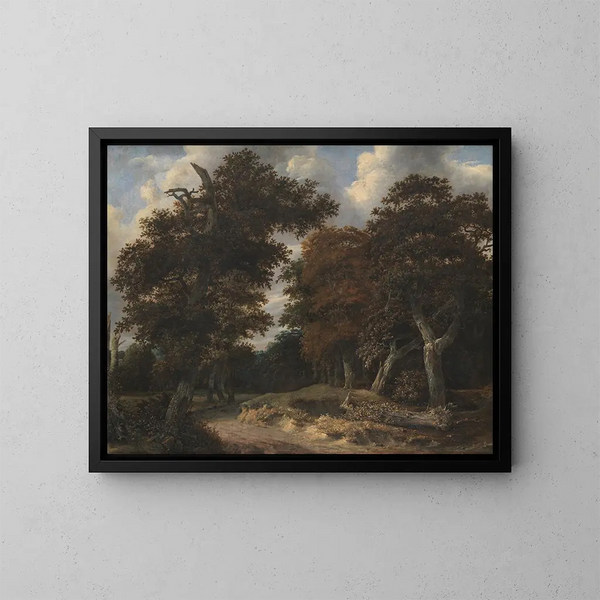 Väg genom en ekskog - Jacob van Ruisdael — inramlat konstverk på väggen