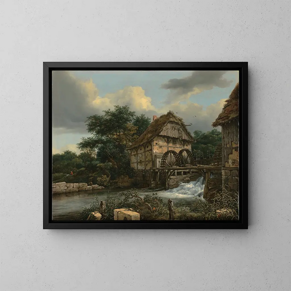 två vattenhjul och en öppen sluss - Jacob van Ruisdael — inramlat konstverk på väggen