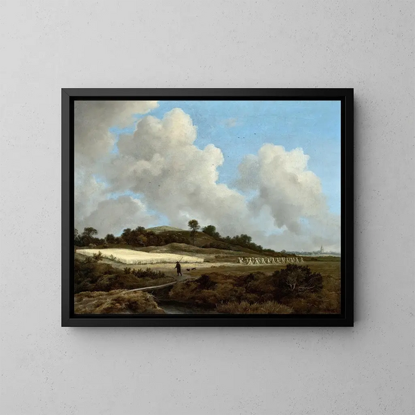 Vue de champs de blé avec une ville au loin - Jacob van Ruisdael — inramlat konstverk på väggen
