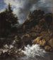 Cascade med ett timmerhus och ett slott - Jacob van Ruisdael — vy av konstverket