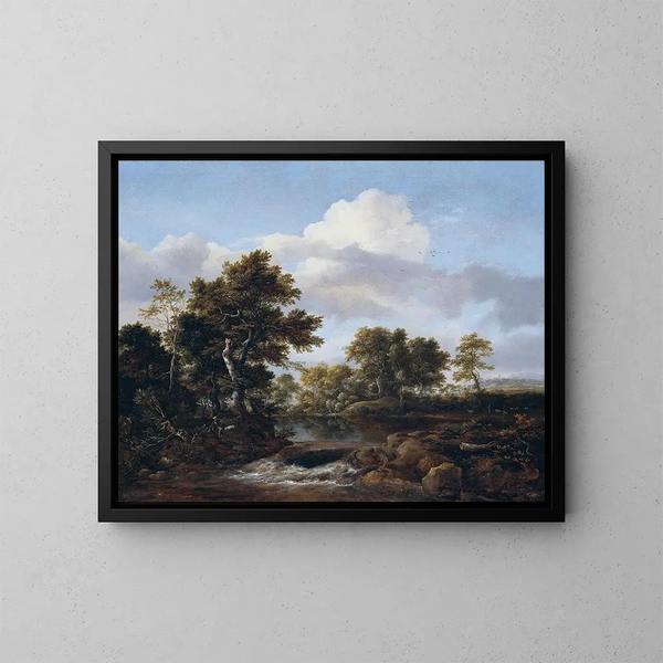 landskapsbild med en bäck - Jacob van Ruisdael — inramlat konstverk på väggen
