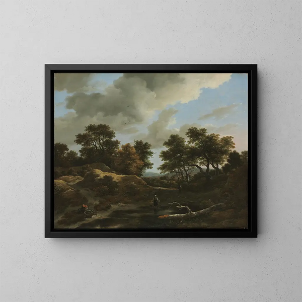 skogigt och kuperat landskap - Jacob van Ruisdael — inramlat konstverk på väggen