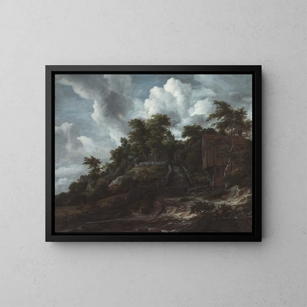 skogskull med utsikt över Bentheim-slottet - Jacob van Ruisdael — inramlat konstverk på väggen