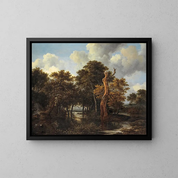 ett träsklandskap med ett dött träd - Jacob van Ruisdael — inramlat konstverk på väggen