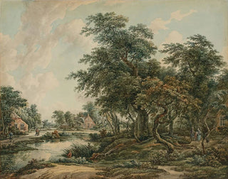 Jacob van Strij - Paysage arbor avec figures et maisons au bord du rivage.webp