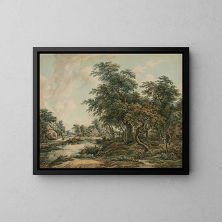 Jacob van Strij - Paysage arbor avec figures et maisons au bord du rivage.webp