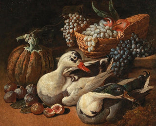 naturtavla med frukter och ett par änder - Jacob van de Kerckhoven — vy av konstverket