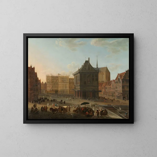 Le Dam à Amsterdam med det nya rådhuset under byggnad - Jacob van der Ulft — inramlat konstverk på väggen
