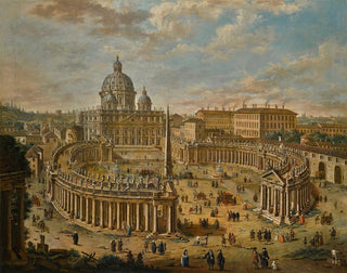panoramavy av Petersplatsen med basilikan i bakgrunden - Jacopo Fabris — vy av konstverket