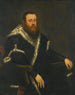 Porträtt av en skäggig man i svart klänning med päls - Jacopo Tintoretto — vy av konstverket