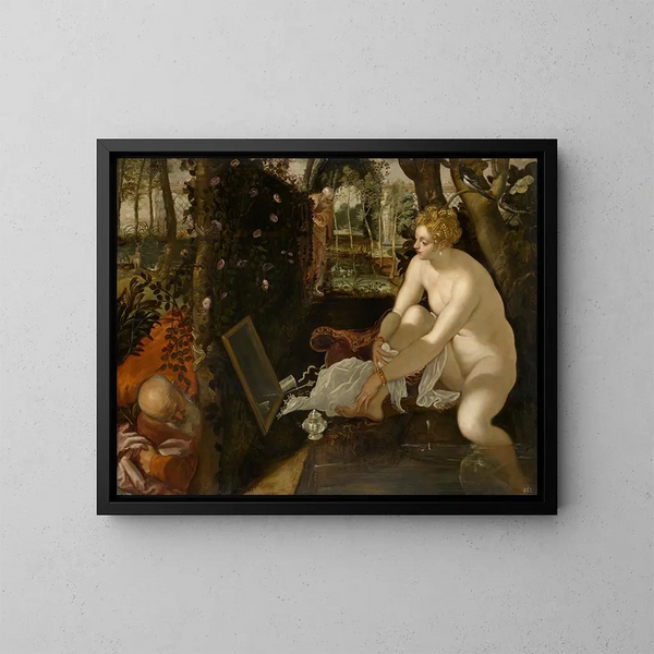 Susanne och de äldre - Jacopo Tintoretto — inramlat konstverk på väggen