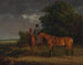 En gift man på en jaktfärgad häst som rider, håller en brunt häst i tyglarna - Jacques-Laurent Agasse — vy av konstverket