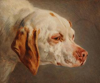 Tête de chien de chasse blanc et brun - Jacques-Raymond Brascassat — vy av konstverket