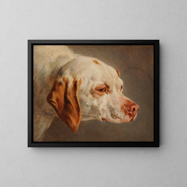 Tête de chien de chasse blanc et brun - Jacques-Raymond Brascassat — inramlat konstverk på väggen