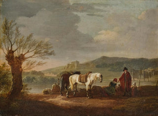 Landskap med ryttare och tvättare - Jacques François Joseph Swebach-Desfontaines — vy av konstverket